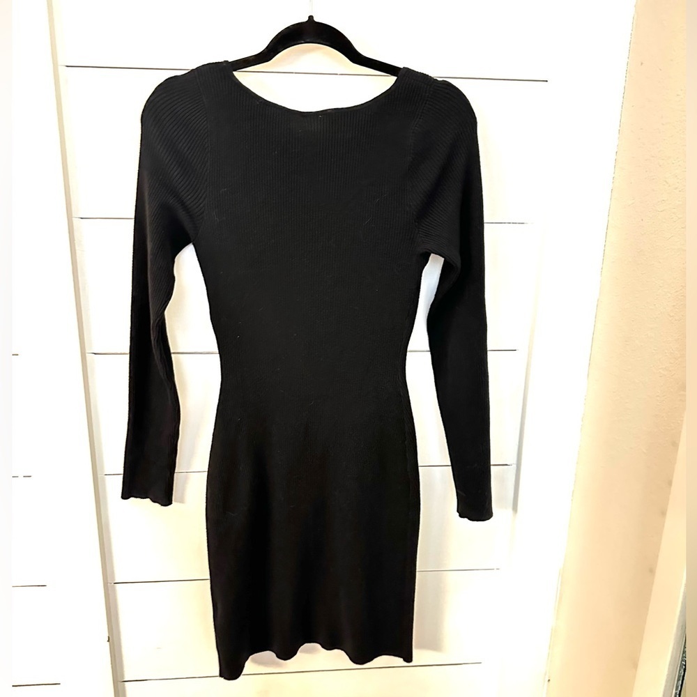 ABERCROMBIE & FITCH MT Black Hardware stretch mini sweater dress bodycon LBD - Picture 3 of 12